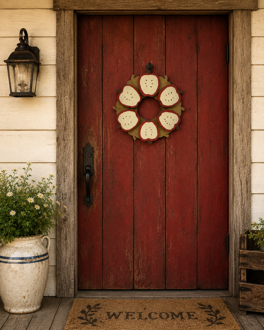 Vintage Handmade Wood Apple Door Wreath